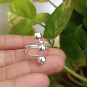 Handmade Sterling Silver Triple Ball Ring - Adjustable Wrap Band