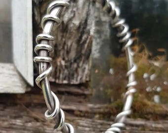 Handmade Twisted Silver Bangle Bracelet | Rustic Wire Wrap Cuff | Minimalist Unisex Adjustable Bracelet