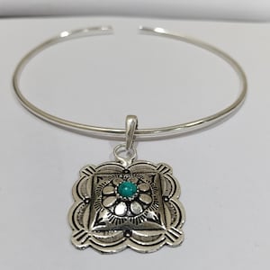 Colgante de flor turquesa, gargantilla de plata, joyería vintage estilo navajo, collar llamativo estilo boho, colgante artesanal imagen 3