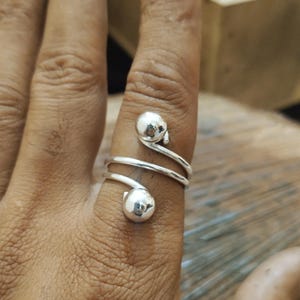 Sterling Silver Double Ball Wrap Ring: Modern Minimalist Jewelry