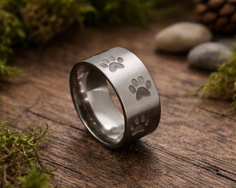 Paw Print Band | Pet Lover Dog Cat Paw Ring | Handmade 925 Silver Jewelry Gift