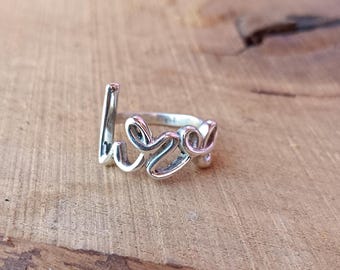 Anello Love in argento sterling / Anello con scritta romantica, regolabile