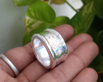 Cigar Band, Handmade Sterling Silver Wide Band Ring: Unisex Rustic Jewelry