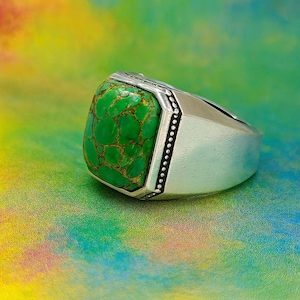Handgjord herrring i sterlingsilver: Grönt turkos bohemiskt smycke i statement-stil