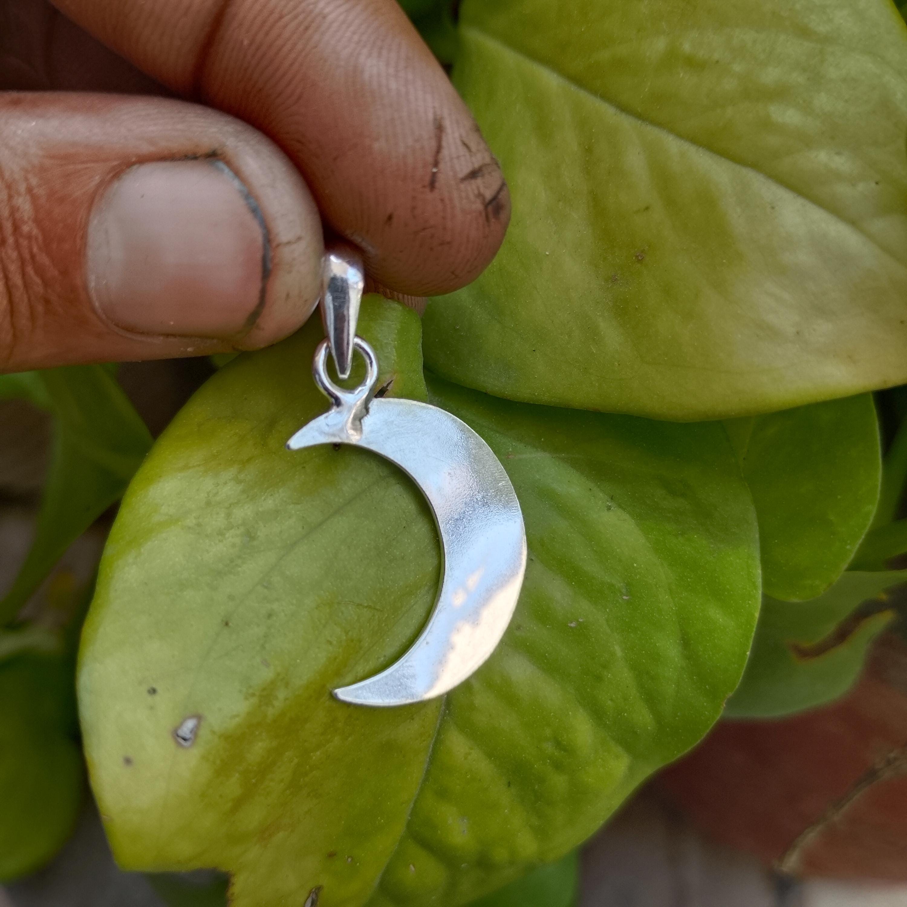 Sterling Silver Crescent Moon Pendant Necklace: Handmade Celestial ...