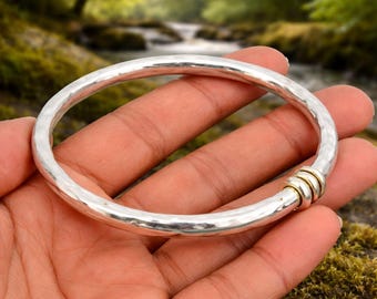 Minimalist 925 Silver Bangle Bracelet | Handmade Hammered Kada | Unisex Open Cuff | Elegant Everyday Jewelry
