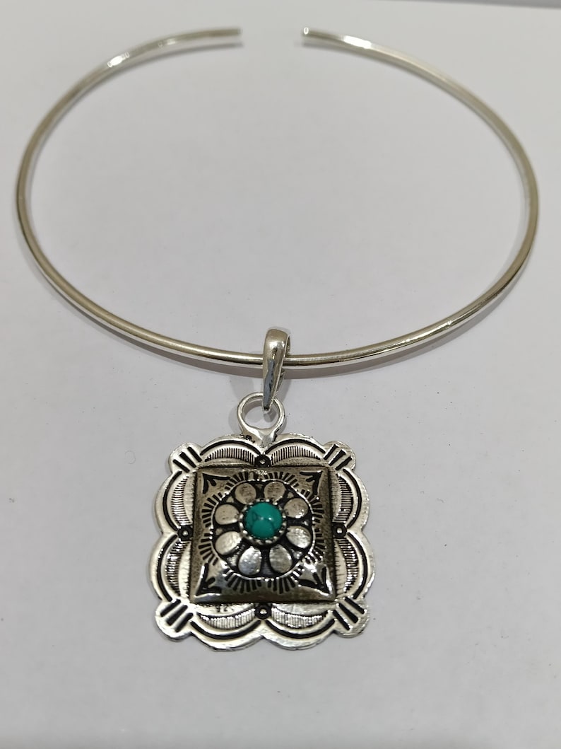 Colgante de flor turquesa, gargantilla de plata, joyería vintage estilo navajo, collar llamativo estilo boho, colgante artesanal imagen 8