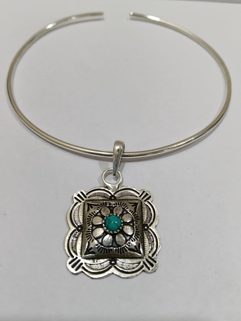Colgante de flor turquesa, gargantilla de plata, joyería vintage estilo navajo, collar llamativo estilo boho, colgante artesanal imagen 10