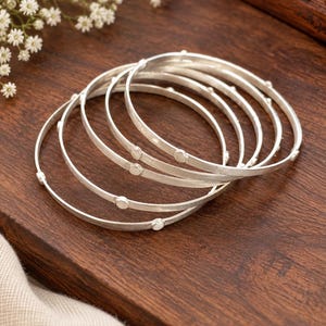 Minimalist Silver Bracelets, Thin Stackable Bangles Jewelry, Boho Bracelet Set, Gift for Her