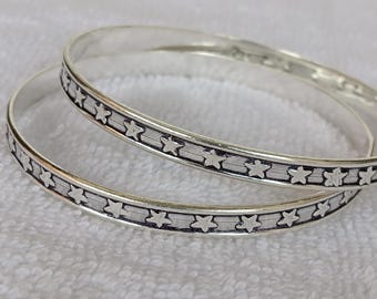 Handmade Oxidized Sterling Silver Star Bangles | Boho Stackable Bracelet Set