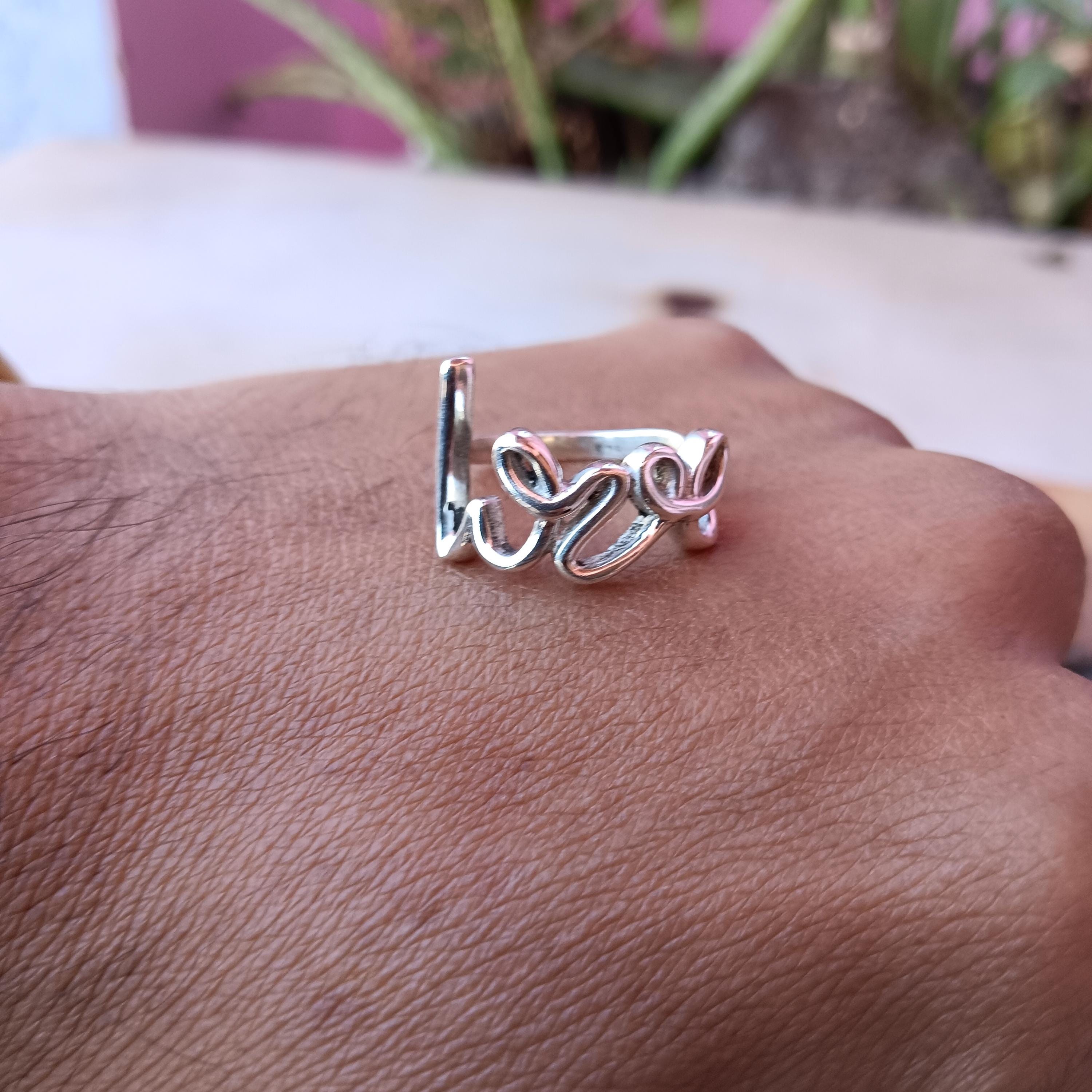 LOVE Script Band Ring-SILVER925-ラブリング Sterling Silver Love Ring | Romantic Script Band, Adjustable - Etsy