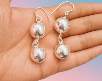 925 Sterling Silver Ball Drop Earrings, Handmade Dangle Earrings, Minimalist Modern Earring