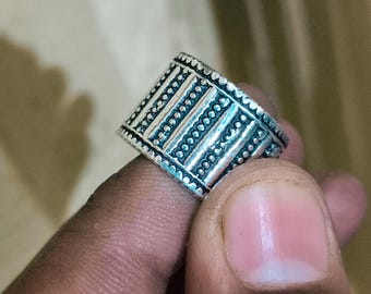 Handmade Oxidized Sterling Silver Ring • Wide Boho Tribal Band