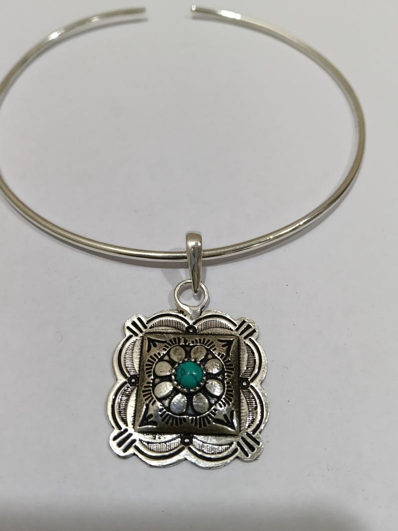 Colgante de flor turquesa, gargantilla de plata, joyería vintage estilo navajo, collar llamativo estilo boho, colgante artesanal imagen 9