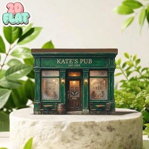 Decoración de bloque de madera plana 2D personalizada para pub irlandés, letrero de estantería con nombre de pub personalizado, estilo rincón de lectura de bar verde, regalo de decoración irlandesa para el hogar