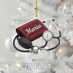 Personalized Nurse 2D FLAT Ornament, Christmas Medical Ornament with Stethoscope and BP Cuff, Custom Name Gift for Nurse or Doctor