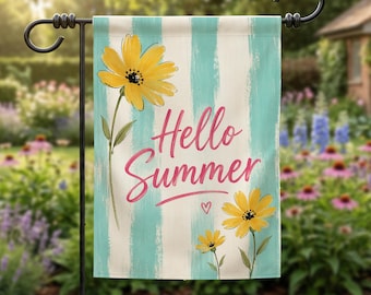 Hallo zomertuinvlag, bloemen zomertuindecor, madeliefje welkomstvlag, boerderij buitenverandadecoratie