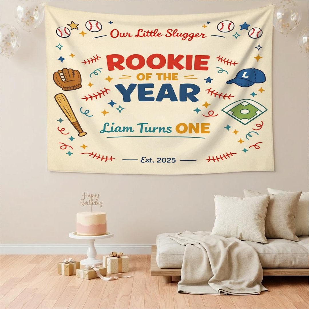 Rookie of the Year Baseball Birthday Banner, First Birthday Baseball ...