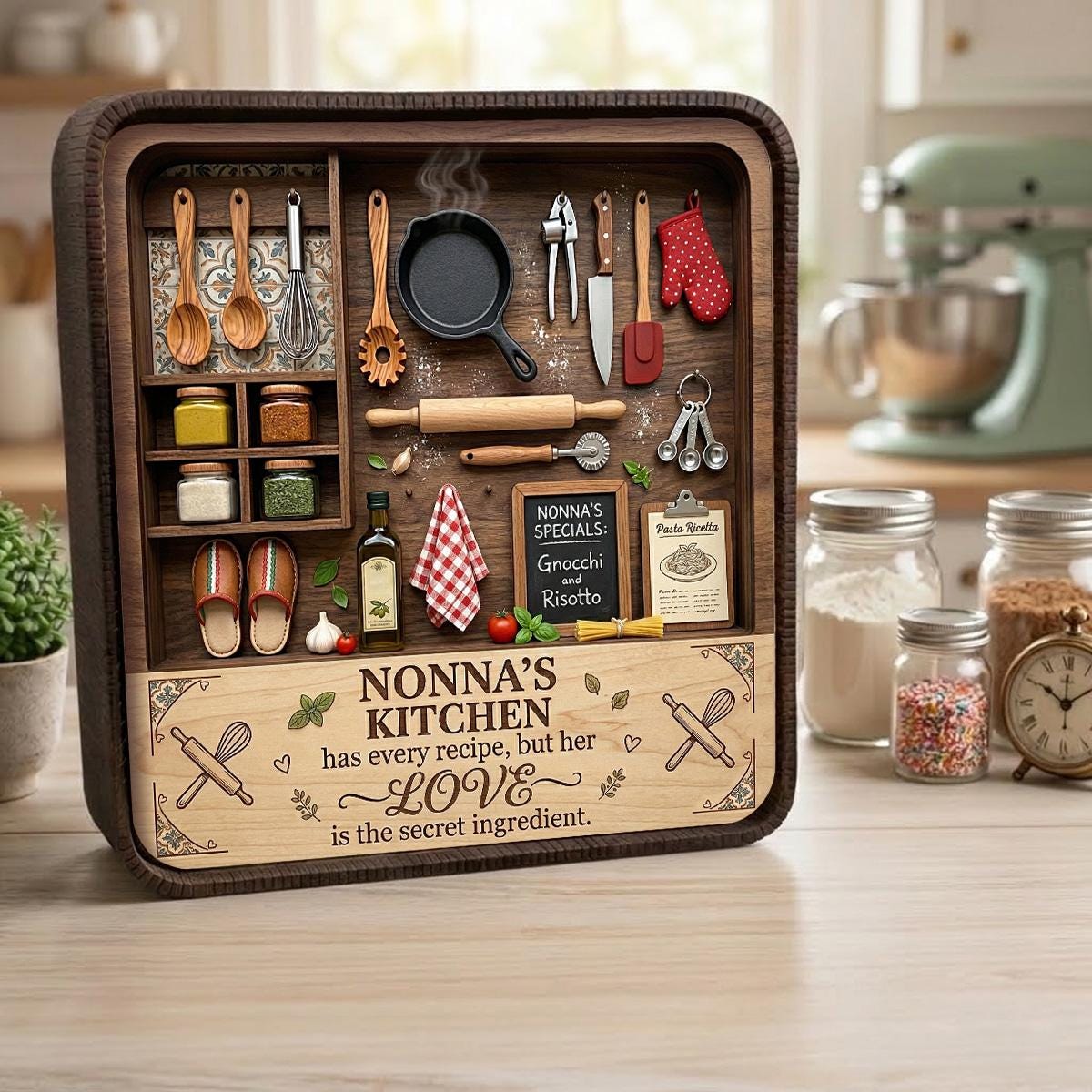 Nonna Kitchen 3D Wooden Shadow Box Decor, Italian Grandma Kitchen Gift ...