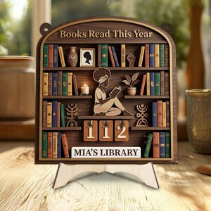 Books Read This Year Tracker Sign, Black Woman Reading Decor, Personalized Library Bookshelf Sign, African Reader Gift Wall Art