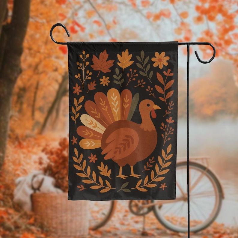 Thanksgiving Turkey Garden Flag, Fall Harvest Yard Decor, Autumn Outdoor Decoration, Rustic Farmhouse Thanksgiving Flag