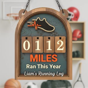 Enseigne personnalisée de suivi des kilomètres de course, tableau de bord de course personnalisé, affichage du kilométrage du coureur, cadeau déco tracker fitness, cadeau pour amateur de course à pied