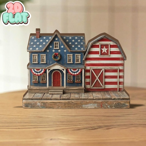 Decoración patriótica en 2D de bloques de madera planos, ideal para exhibir en casas de campo y graneros, decoración americana para estantes, acento rústico para el hogar, regalo de estilo campestre.
