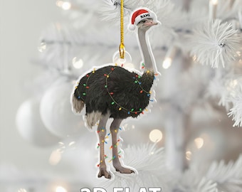 Personalized Ostrich Christmas 2D Flat Ornament, Custom Name Animal Gift, Funny Holiday Tree Decoration