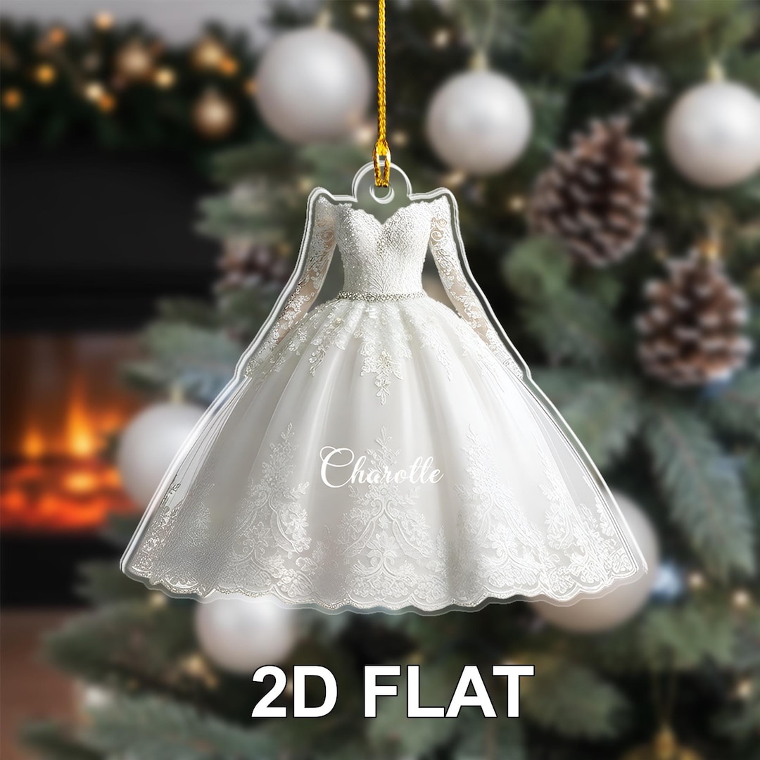 White Wedding Dress Ornament Bridal Gown Christmas Decor Personalized white-wedding-dress-ornament-bridal-gown-christmas-decor-personalized
