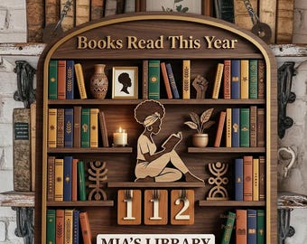 Letrero de seguimiento de libros leídos este año, decoración de lectura de mujer negra, letrero personalizado para estantería de biblioteca, arte mural de regalo para lector africano