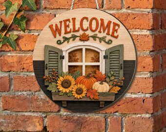 Fall Welcome Wooden Sign, Autumn Pumpkin Sunflower Door Decor, Rustic Farmhouse Porch Sign, Seasonal Front Door Hanging