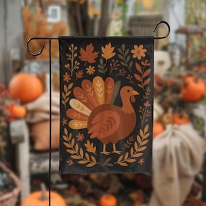 Thanksgiving Turkey Garden Flag, Fall Harvest Yard Decor, Autumn Outdoor Decoration, Rustic Farmhouse Thanksgiving Flag