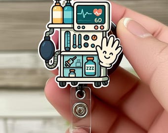 Anesthesia Badge Reel, Cute Nurse ID Holder, Medical Equipment Badge Clip, Retractable Hospital ID, Doctor Anesthetist Gift
