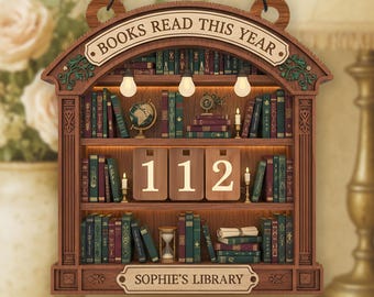 Marcador de libros leídos este año de madera, letrero para estantería que registra la lectura, regalo personalizable para amantes de los libros, decoración personalizada para la biblioteca.