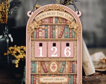 Gepersonaliseerde vintage boeken leestrackerbord, aangepaste naam coquette bibliotheek wanddecoratie, leesteller cadeau voor boekenliefhebbers of lezers