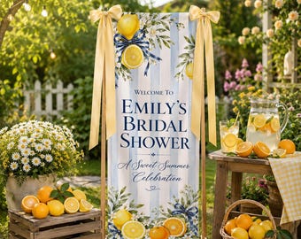 Summer Bridal Shower Welcome Banner, Lemon Citrus Bridal Shower Sign, Italian Summer Garden Party Decor, Custom Bridal Banner