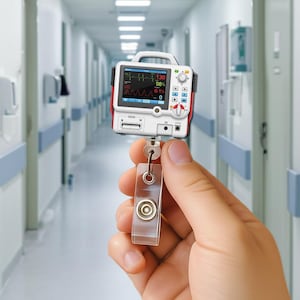 Defibrillator Badge Reel, Heart Monitor ID Holder, Funny EMT Nurse Gift, Medical Tech Name Tag Clip, ER Icu Accessories, Doctor, Nurse Gift