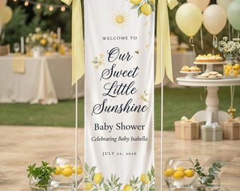 Little Sunshine Baby Shower Banner, Lemon Baby Shower Welcome Sign,Sweet Little Sunshine Party, Citrus Theme Cotton Baby Shower Banner