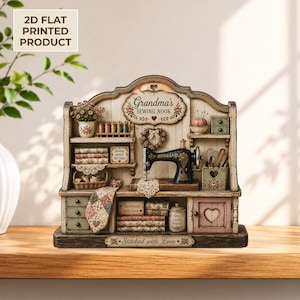 Decorazione in legno 2D a forma di blocco piatto per l'angolo cucito della nonna, ricordo personalizzato per la stanza del cucito, regalo per appassionate di patchwork, decorazione vintage per il cucito.