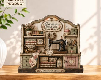 Grandma's Sewing Nook 2D FLAT Wooden Block Decor, Personalized Sewing Room Keepsake, Quilter Gift, Vintage Sewing Decor