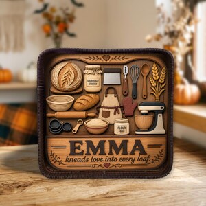 Personalized Sourdough Baker Sign, Custom Bakery Kitchen Decor, Bread Lover Gift, Rustic Baking Shadow Box, Baker Name Sign