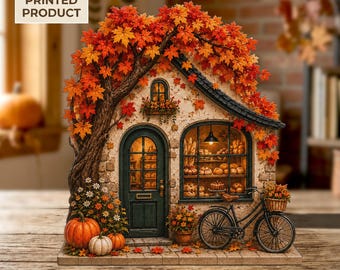 Autumn Bakery 2D FLAT Wooden Block, Fall Cottage Decor, Pumpkin Bakery Shelf Sitter, Cozy Bread Shop Sign, Autumn Kitchen Decor
