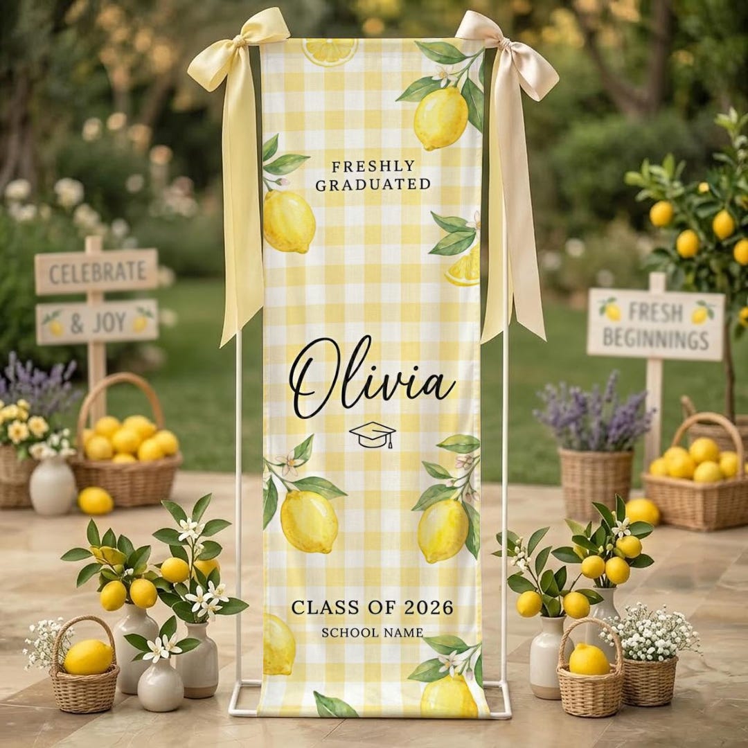 Lemon Grad Backdrop Freshly Graduated Lemon Banner, Personalized Graduation Banner,citrus ...