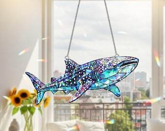 Whale Shark Acrylic Hologram Window Hanging, Ocean Animal Suncatcher Decor, Iridescent Sea Life Sun Catcher, Beach Lover Gift