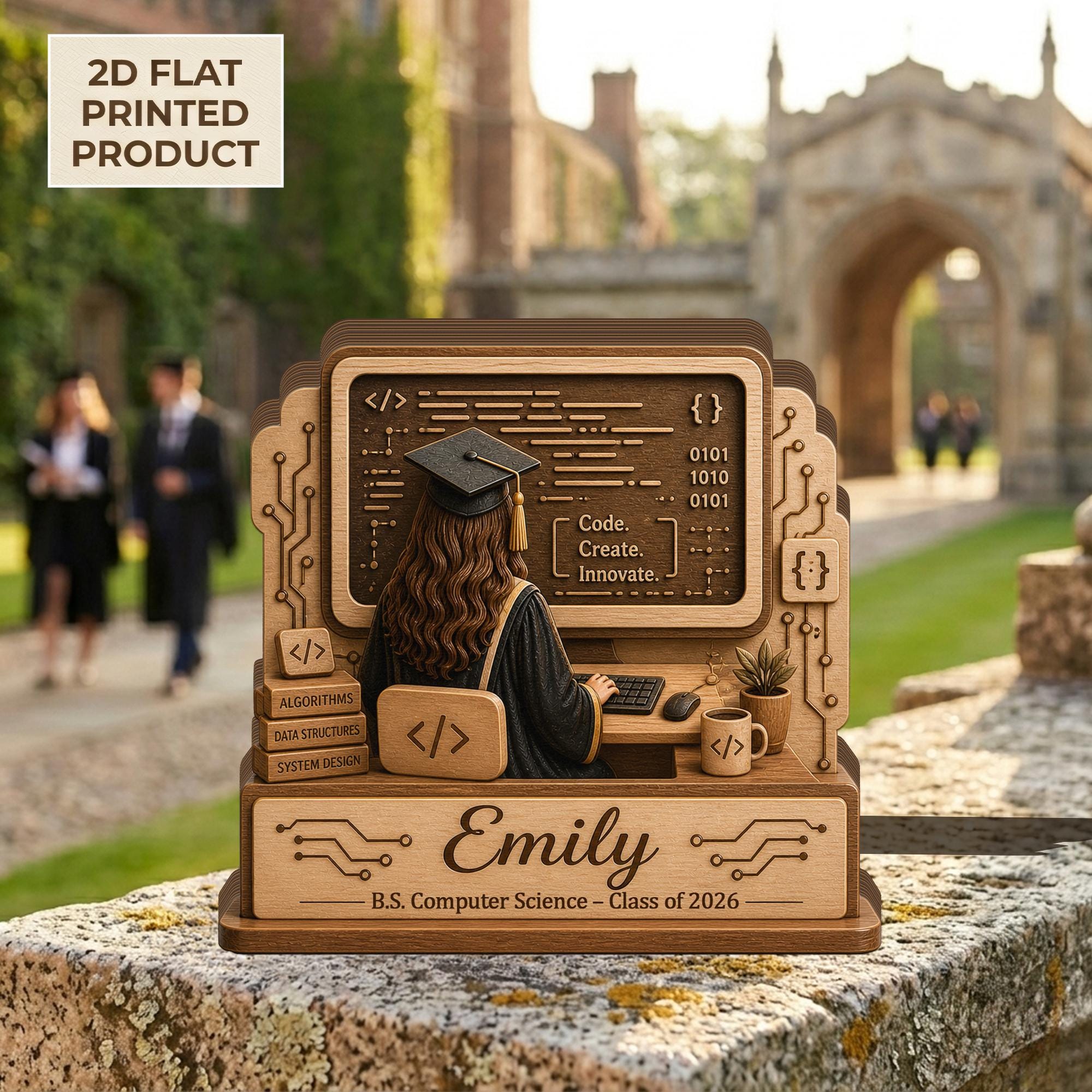 Coding Decor Computer Science Graduation Gift 2D FLAT Wooden Block, Personalized ...