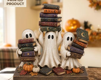 Halloween Ghost Book 2D FLAT Wooden Block, Spooky Book Ghost Decor, Witchy Library Shelf Sitter, Pumpkin Ghost Sign, Fall Halloween Decor