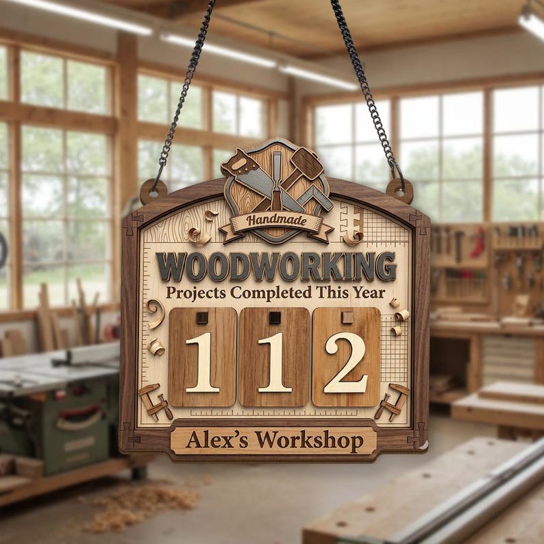 Woodworking Projects Tracker Sign, Personalized Wood Shop Progress Board, Custom Carpenter ...