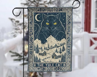 The Yule Cat Flag, Christmas Garden Banner, Icelandic Folklore Decor, Winter Solstice Yard Sign, Mythical Cat Gift