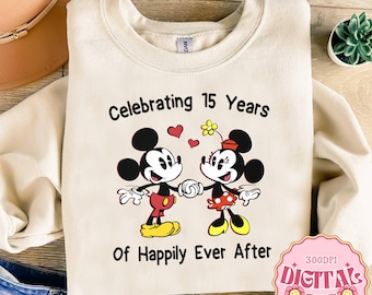 Gepersonaliseerde Mickey- en Minnie-koppels png, Disneyworld-verjaardagbestand aangepast met je eigen jaar digitaal, Valentijnsdag bijpassende png