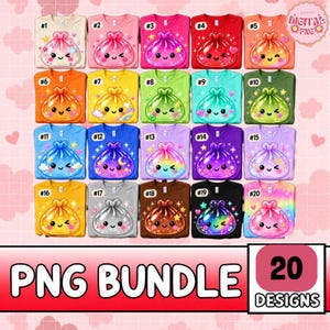 Può includere: Una collezione digitale di 20 design per magliette con personaggi rotondi, carini e che strizzano l'occhio in vari colori, decorati con piccole stelle e cuori. Il pacchetto grafico include illustrazioni numerate che vanno dal rosa all'arcobaleno.